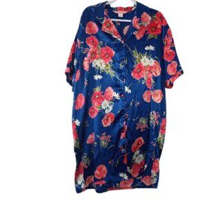 Lane Bryant Intimates Womens Button Front Nightgown Blue Floral Satin Plus 18/20